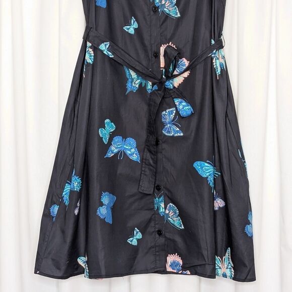 Tucker Sleeveless Sarah Shirtdress Black Fluttering Butterflies Print - Picture 3 of 8